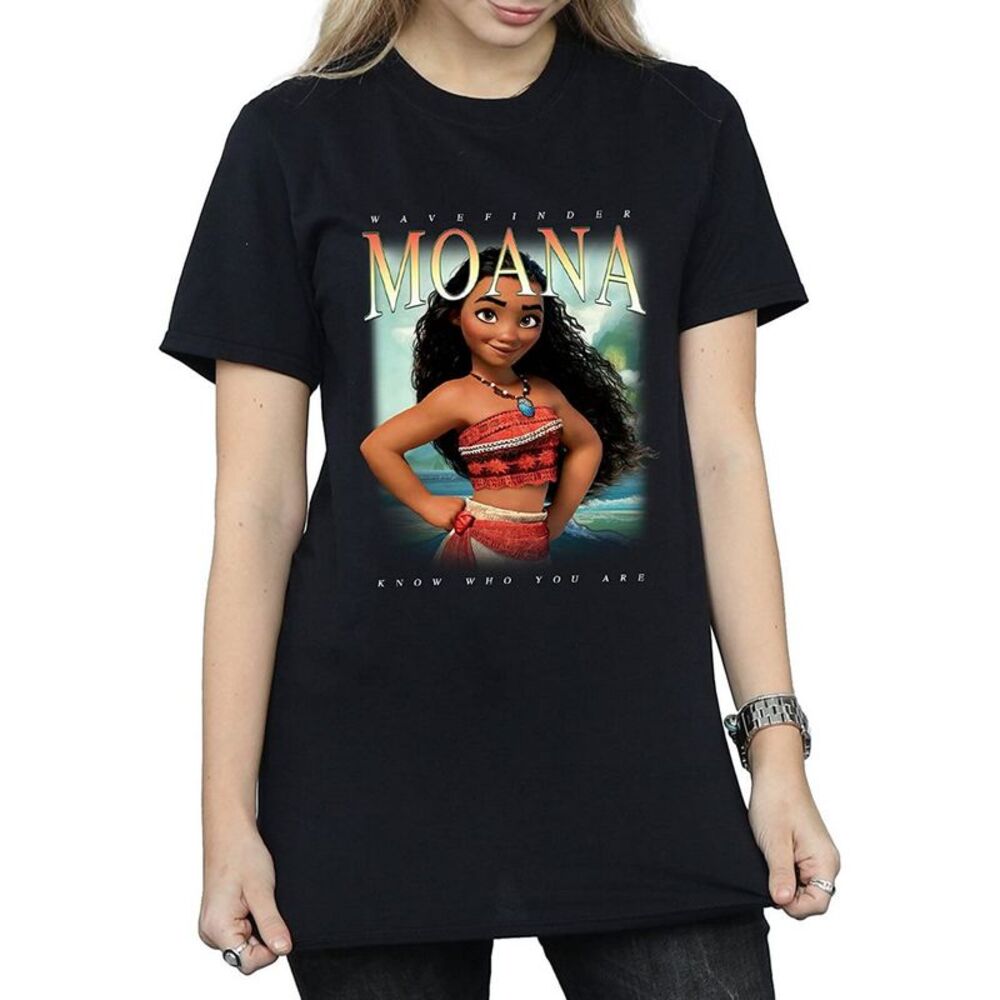 Moana Womens/Ladies Montage Cotton Boyfriend T-Shirt / Black